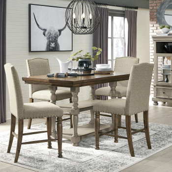 D733 Lettner 5PC SETS RECT DRM Counter EXT Table + 4 Upholstered Barstools