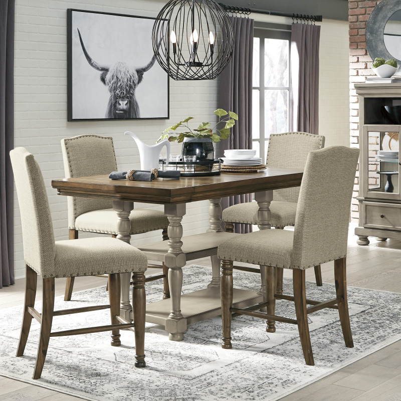 D733 Lettner 5PC SETS RECT DRM Counter EXT Table + 4 Upholstered Barstools