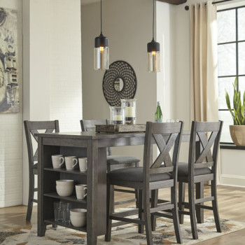 D388 Caitbrook 5PC SETS RECT Dining Room Counter Table + 4 Upholstered Stools