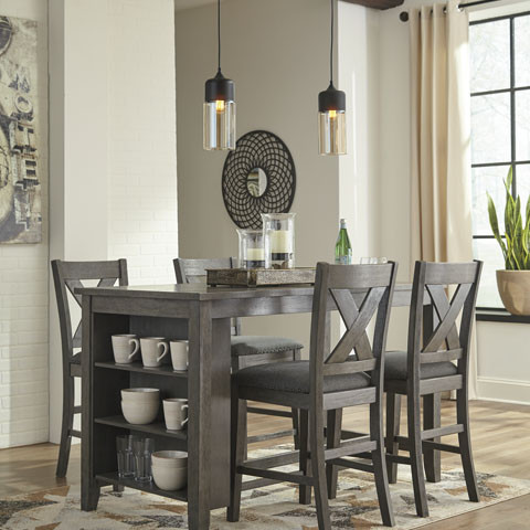 D388 Caitbrook 5PC SETS RECT Dining Room Counter Table + 4 Upholstered Stools
