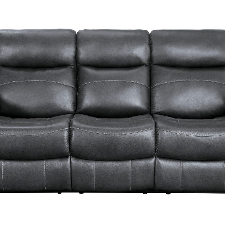 9990GY-3 Double Lay Flat Reclining Sofa with Center Drop-Down Cup Holders Yerba