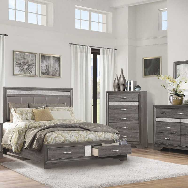 1505K-EKGr Eastern King Platform Bed with Footboard Drawers Bedroom Set Luster