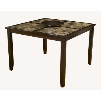 554-L Capitola Espresso Faux Marble Large Pub Table with Removable 18" Lazy Susan