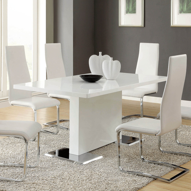 Modern Dining White Dining Table with Chrome Metal Base