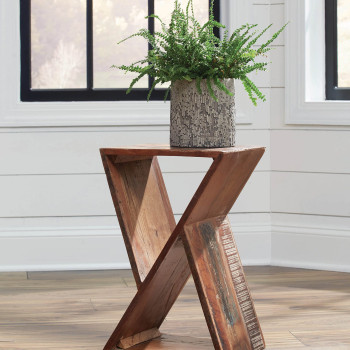 910180 Industrial Reclaimed Wood Accent Table