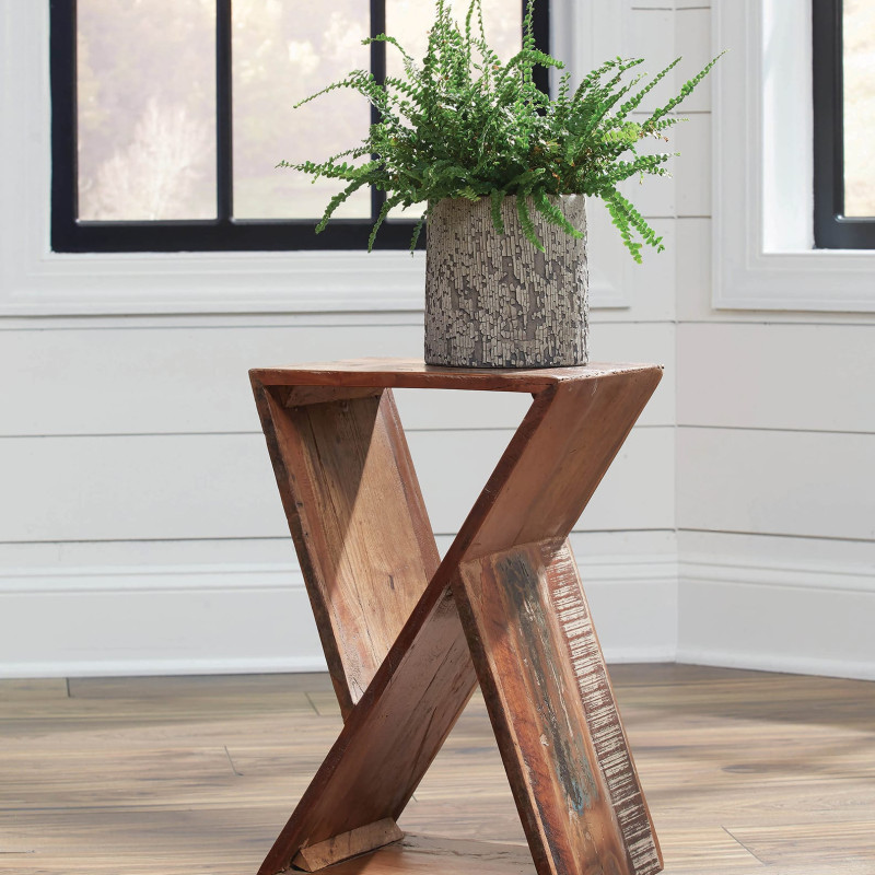 910180 Industrial Reclaimed Wood Accent Table