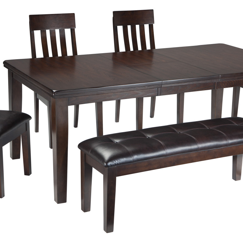 D596 Haddigan 6PC SETS RECT Dining Room EXT Table + 4 Side Chairs + Bench