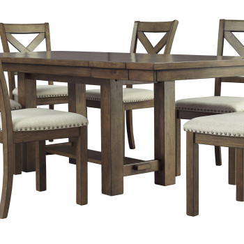 D631 Moriville 7PC SETS RECT Dining Room EXT Table + 6 Dining UPH Side Chair