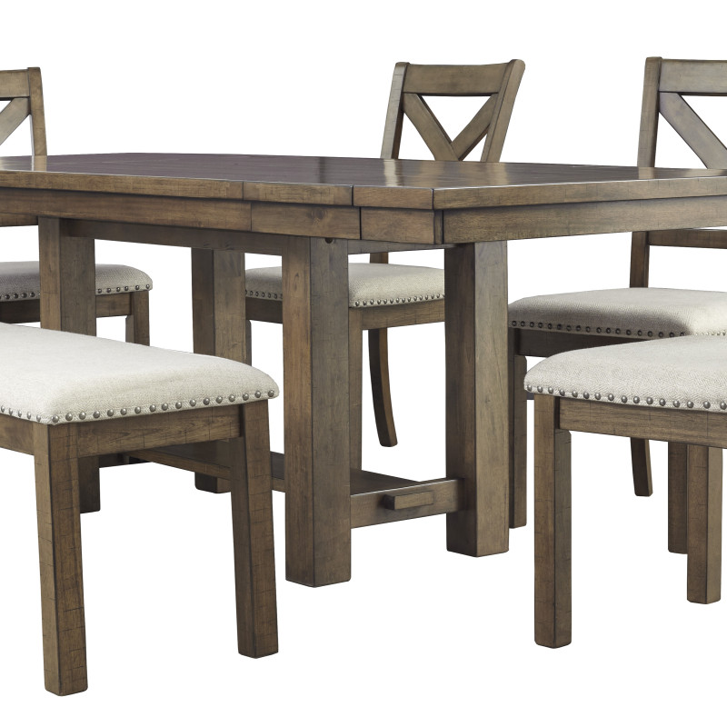 D631 Moriville 6PC SETS RECT Dining Room EXT Table + 4 Dining UPH Side Chair + Upholstered Bench