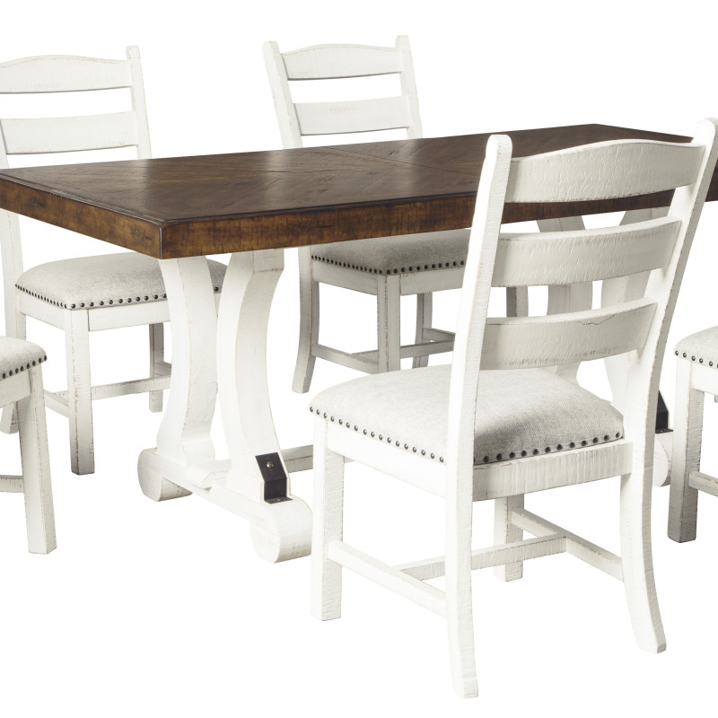 D546 Valebeck 7PC SETS Rectangular Dining Room Table + 6 Dining UPH Side Chairs