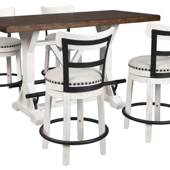 D546 Valebeck 5PC SETS RECT Dining Room Counter Table + 4 UPH Swivel Barstool