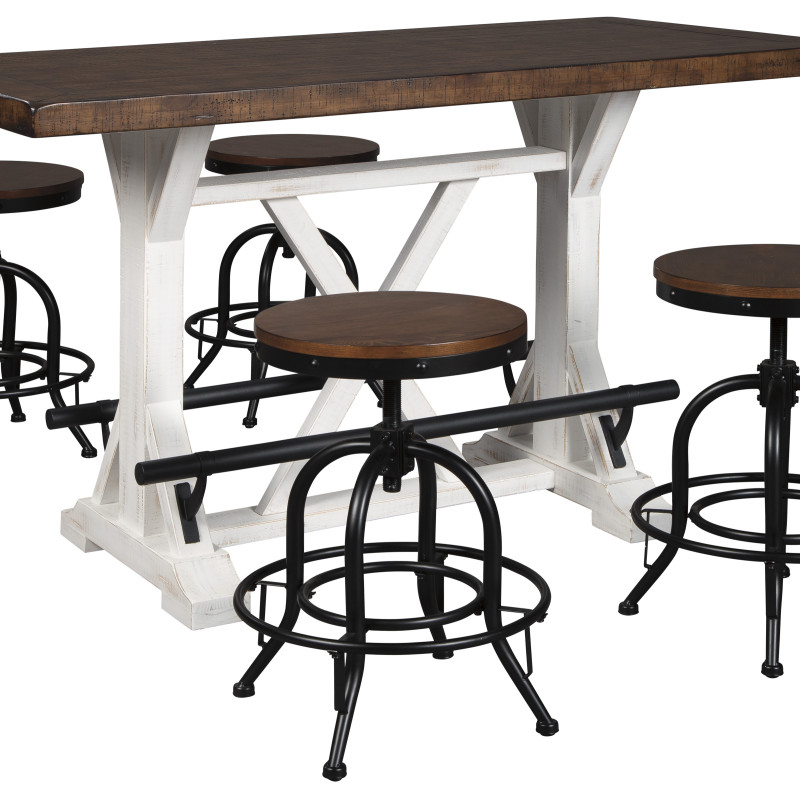 D546 Valebeck 5PC SETS RECT Dining Room Counter Table + Swivel Barstool