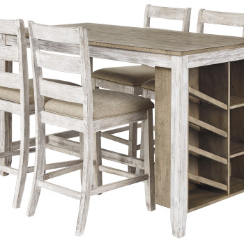 D394 Skempton 5PC SETS RECT Counter Table w/Storage + 4 Upholstered Barstool