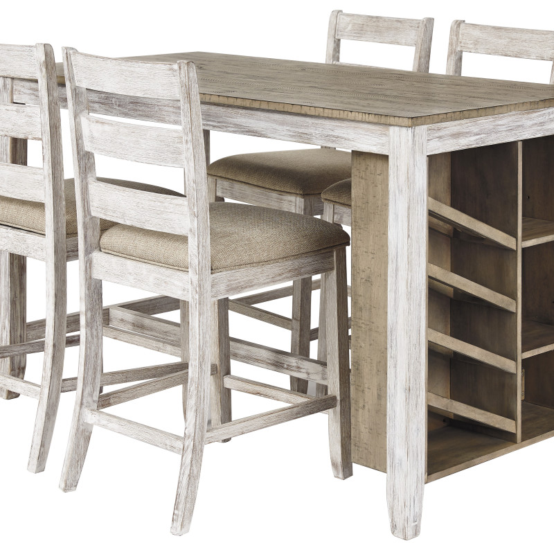 D394 Skempton 5PC SETS RECT Counter Table w/Storage + 4 Upholstered Barstool