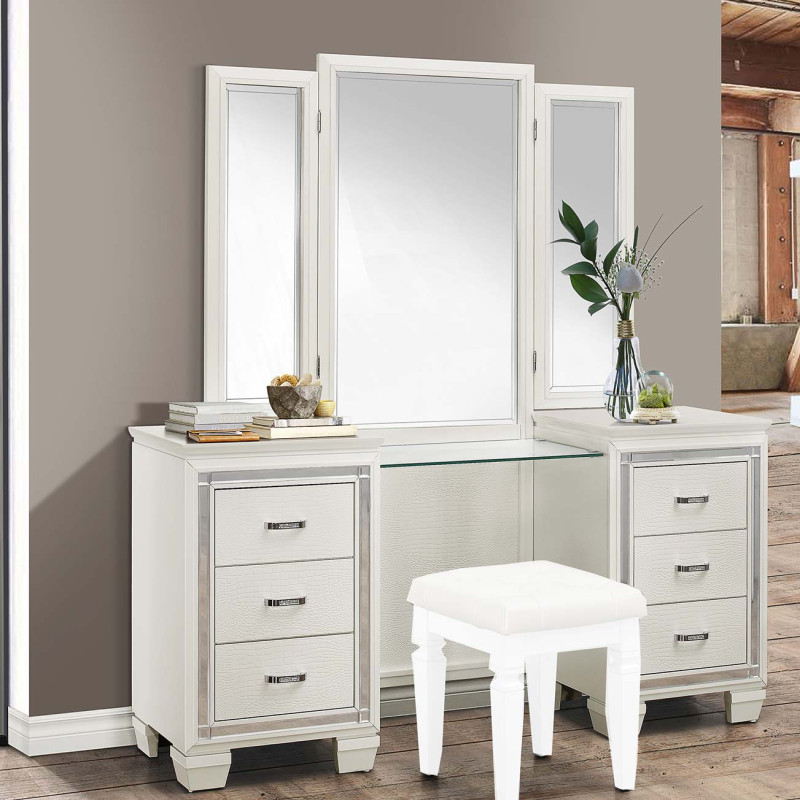 1916W-15 Allura Vanity Dresser with Mirror - White