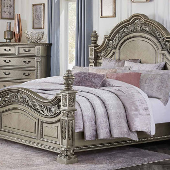 1824PG-1 Catalonia Queen Bed - Traditional Platinum Gold Finish with Cherry Veneer