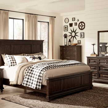 1689-Gr Cardano Queen Bedroom Set - Driftwood Charcoal over Acacia Solids and Veneers