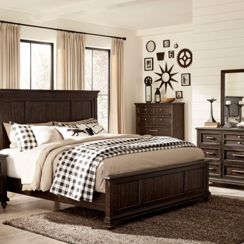 1689-Gr Cardano Queen Bedroom Set - Driftwood Charcoal over Acacia Solids and Veneers