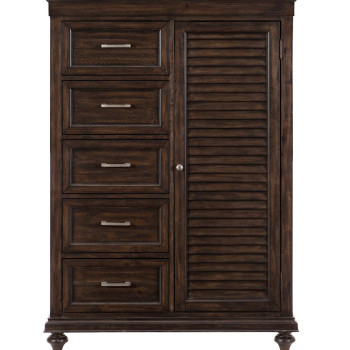 1689-10 Cardano Wardrobe Chest - Driftwood Charcoal over Acacia Solids and Veneers