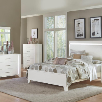 1678W-QGr Kerren or Keren Upholstered Queen Bedroom Set - White High Gloss