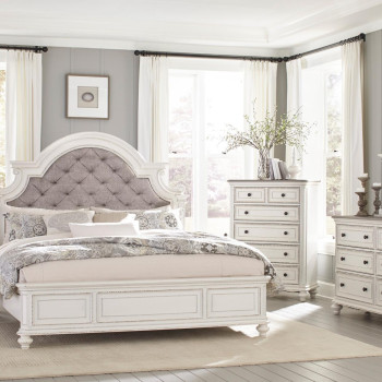 1624KW-CKGr Baylesford California King Bedroom Set - Antique White Rub-Through Finish