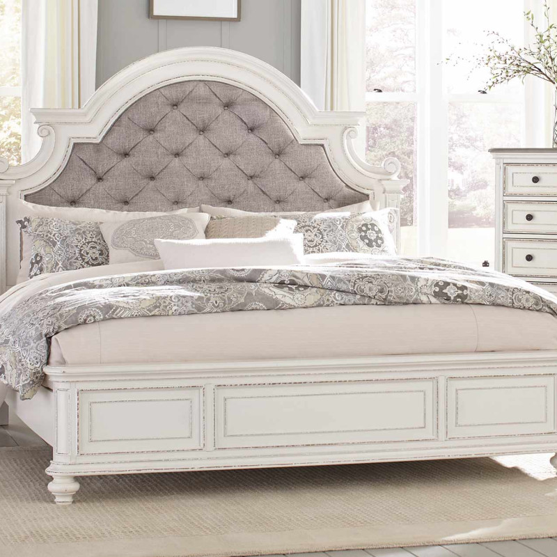 1624KW-1CK Baylesford California King Bed - Antique White Rub-Through Finish