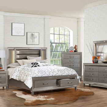 1616-Gr Tamsin Platform Queen Bedroom Set - Silver-Gray Metallic