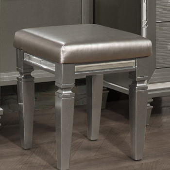 1616-14 Tamsin Vanity Stool - Silver-Gray Metallic