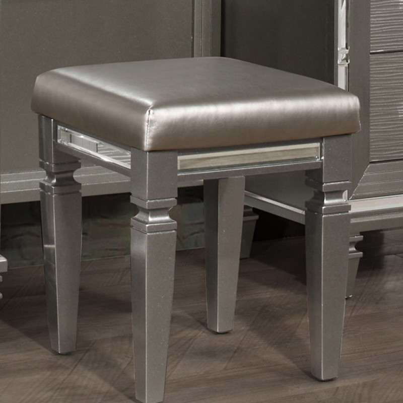 1616-14 Tamsin Vanity Stool - Silver-Gray Metallic
