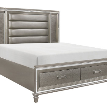 1616K-1CK Tamsin Platform California King Bed with Footboard Storage and LED Lighting - Silver-Gray Metallic