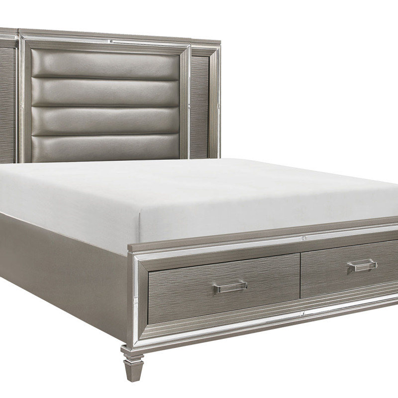 1616K-1CK Tamsin Platform California King Bed with Footboard Storage and LED Lighting - Silver-Gray Metallic