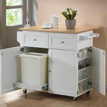 900558 Transitional Natural Brown And White Kitchen Cart