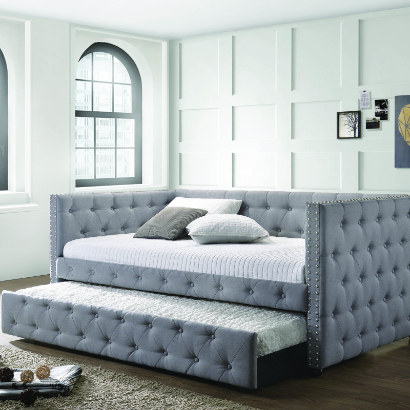 302161 Mockern Upholstered Daybed With Trundle Light Grey