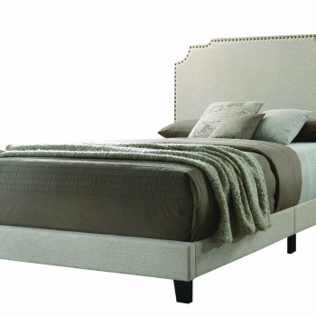 310061Q Tamarac Upholstered Nailhead Queen Bed Beige