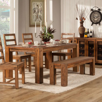 ORI-913-01-02*4 5PC SETS Shasta Salvaged Natural Leg Dining Table + 4 Side Chairs