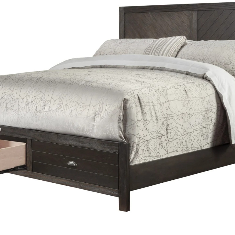 8348-87EK Shutter Charcoal King Platform Bed with Storage Footboard
