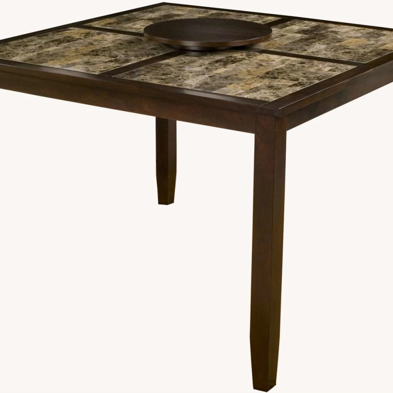 Capitola Espresso Faux Marble Large Pub Table with Removable 18" Lazy Susan
