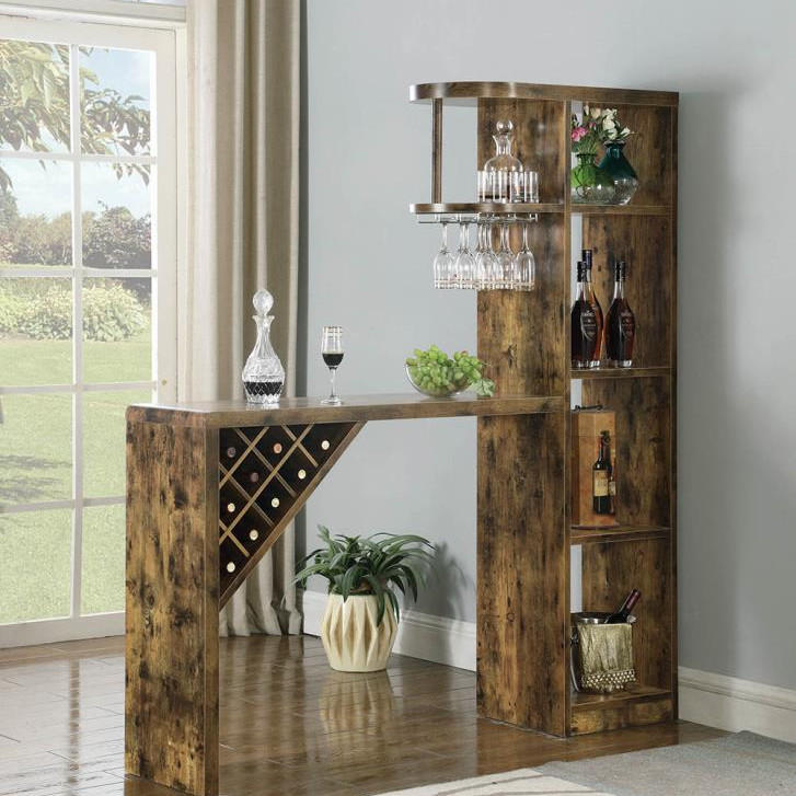 Bar Table With 9 Bottle Wine Storage Antique Nutmeg 182127