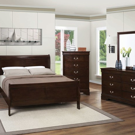 Louis Philippe 5 Piece Full Sleigh Bedroom Set in Cappuccino 202411F-S5