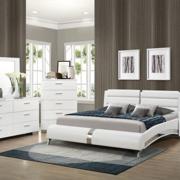 Felicity Contemporary White Upholstered Eastern King BEDROOM 5PC SET (KE.BED,NS,DR,MR,CH) 300345KE-S5