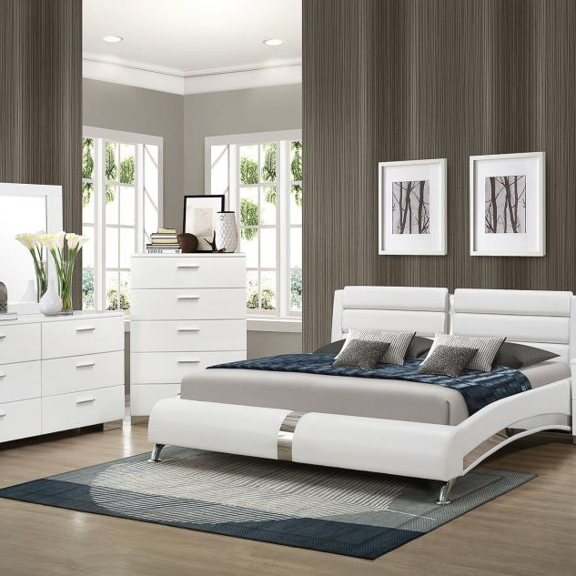 Felicity Contemporary White Upholstered Eastern King BEDROOM 5PC SET (KE.BED,NS,DR,MR,CH) 300345KE-S5