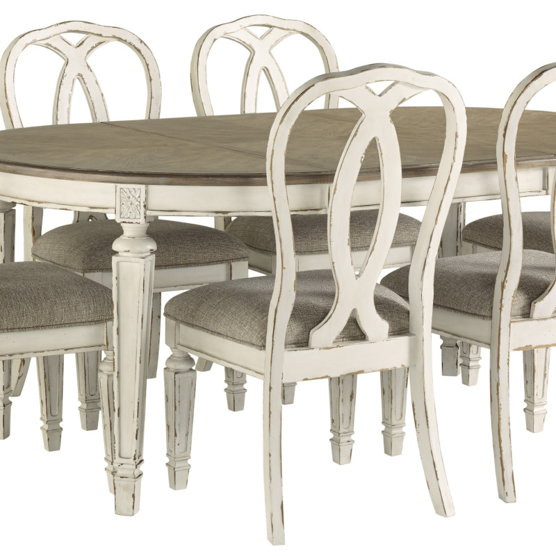 D743 Realyn 7PC SETS Oval Dining Room EXT Table + 6 Dining UPH Side Chairs (D743-02)