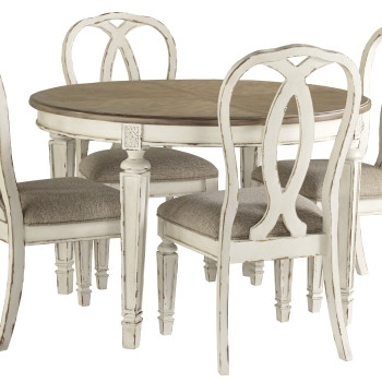 D743 Realyn 5PC SETS Oval Dining Room EXT Table + 4 Dining UPH Side Chairs (D743-02)