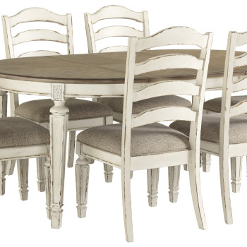 D743 Realyn 7PC SETS Oval Dining Room EXT Table + 6 Dining UPH Side Chairs