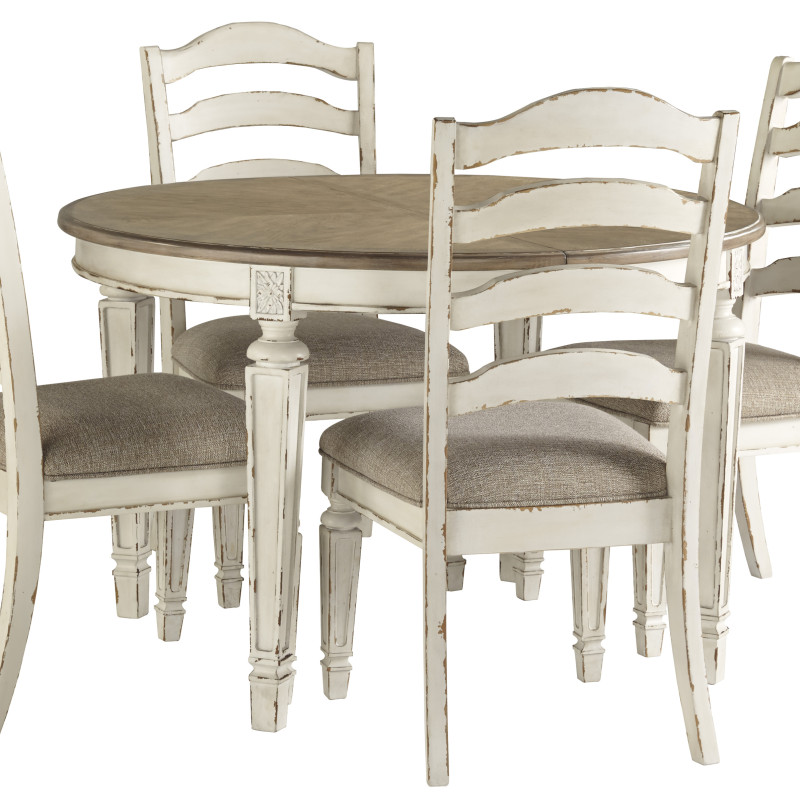 D743 Realyn 5PC SETS Oval Dining Room EXT Table + 4 Dining UPH Side Chairs