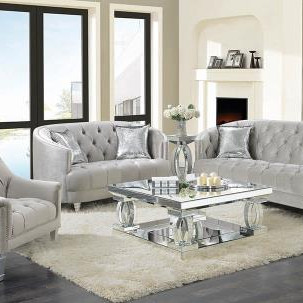 508461-S2 Avonlea 2-Piece Tufted Living Room Set Grey