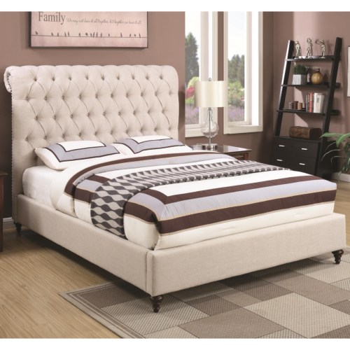 300525F Devon Full Upholstered Bed in Beige Fabric