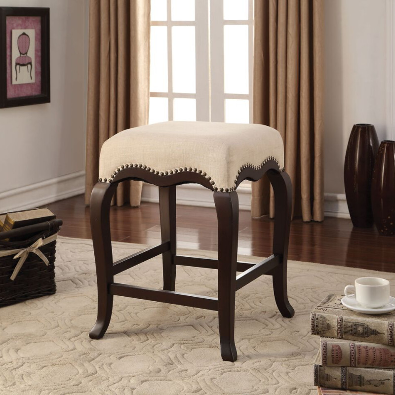 Kakabel Cream Espresso Fabric Wood Counter Height Stool