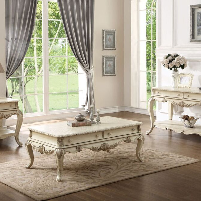 86020+86022+86023 3PC SETS ANTIQUE WHITE COFFEE + END + SOFA TABLE