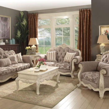 56020 ANTIQUE WHITE SOFA W/5 PILLOWS